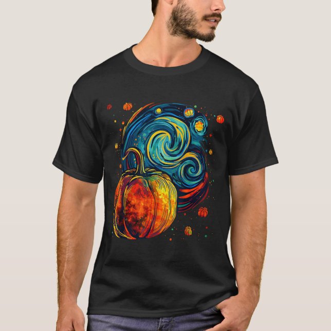 Camiseta Cute Pumpkin Halloween Thanksgiving Starry Night V (Frente)