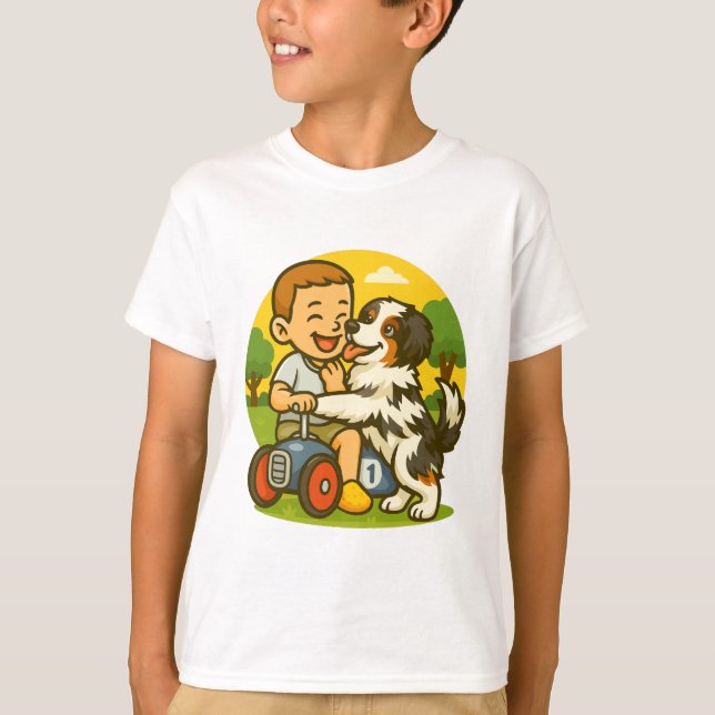 Camiseta Cute Puppy and Kid Playtime (Frente)