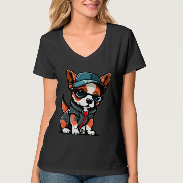 Camiseta Cute Puppy With Sunglasses  2 (Frente)