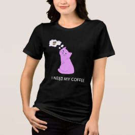 Camiseta Cute Purple Cat “I Need My Coffee” Funny Design