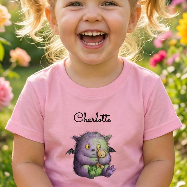 Camiseta Cute Purple Green Fluffy Monster Buddy (Criador carregado)
