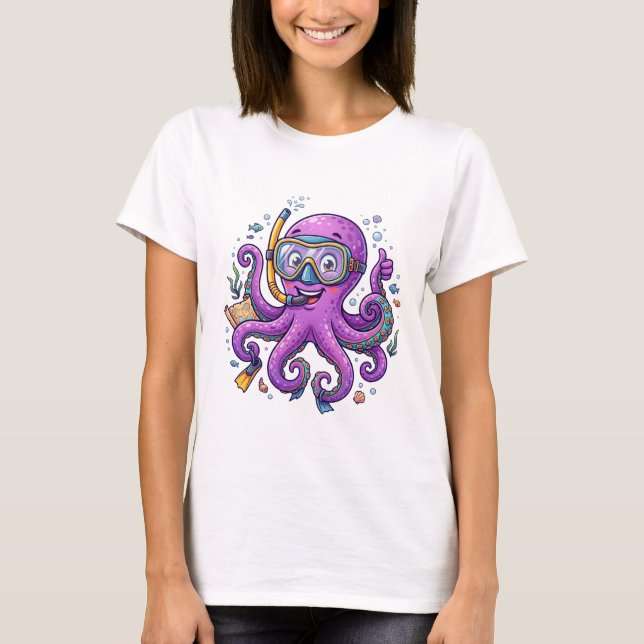 Camiseta Cute Purple Octopus Treasure Hunter (Frente)