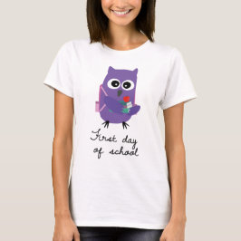 Camiseta Cute, purple owl, owlet "First day of school"