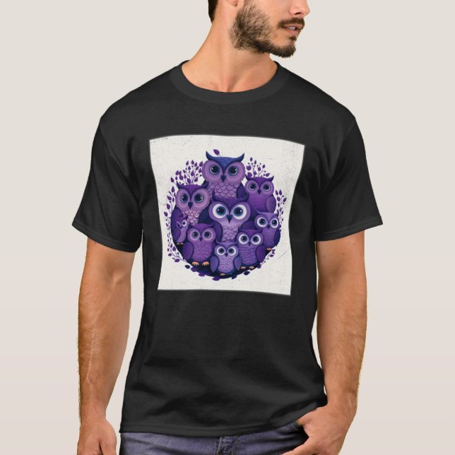 Camiseta Cute Purple Owls Illustration Minimal Unique Big E (Frente)