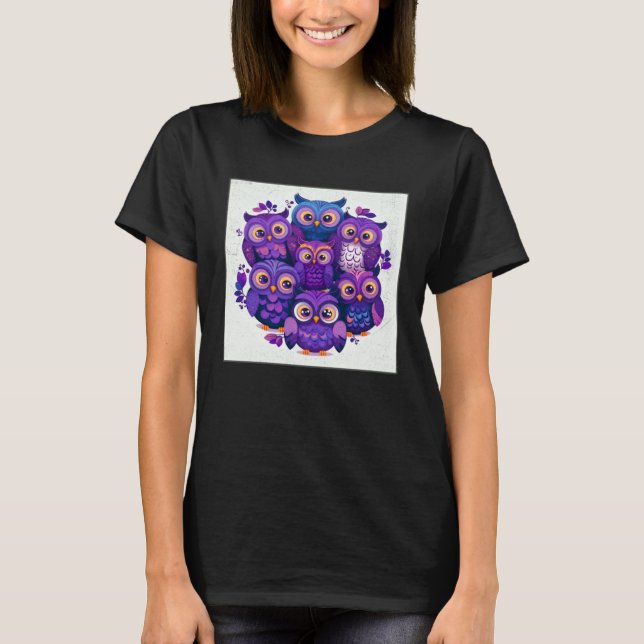 Camiseta Cute Purple Owls Illustration Minimal Unique Big E (Frente)