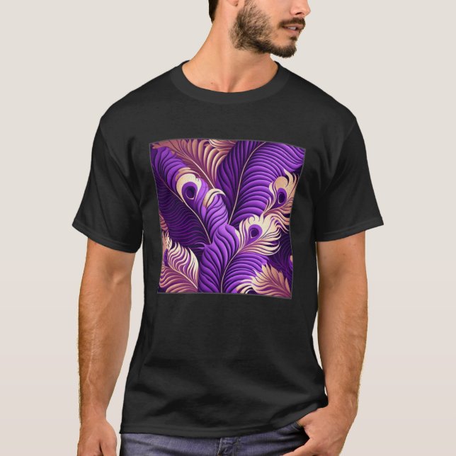 Camiseta Cute Purple Peacock Feathers Illustration Birds Wo (Frente)