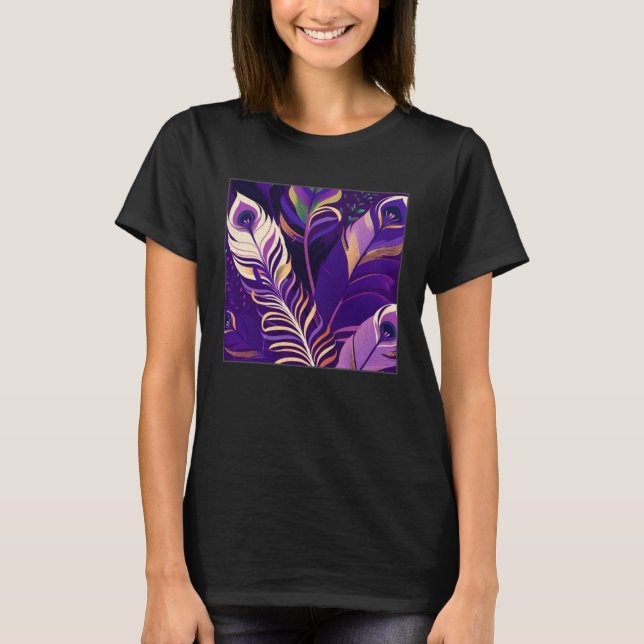 Camiseta Cute Purple Peacock Feathers Illustration Birds Wo (Frente)