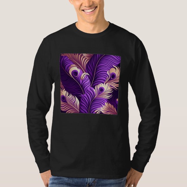 Camiseta Cute Purple Peacock Feathers Illustration Birds Wo (Frente)