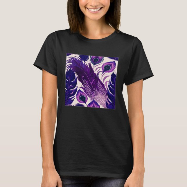 Camiseta Cute Purple Peacock Feathers Illustration Birds Wo (Frente)