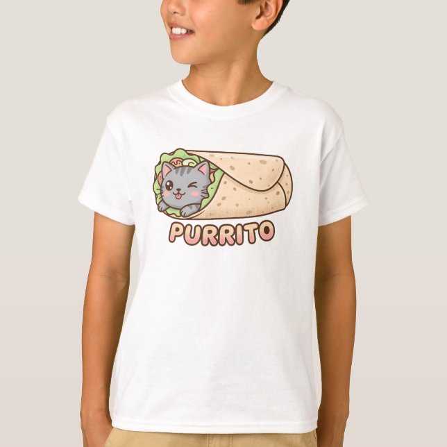 Camiseta Cute Purrito Cat Burrito Funny Pun Kawaii Kids T-S (Frente)