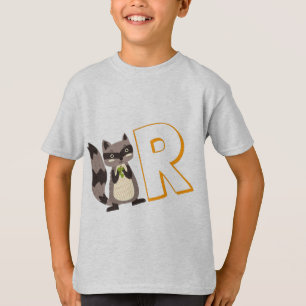 Camiseta Cute R para Guaxinim - Crianças ABCD Alfabeto Ingl