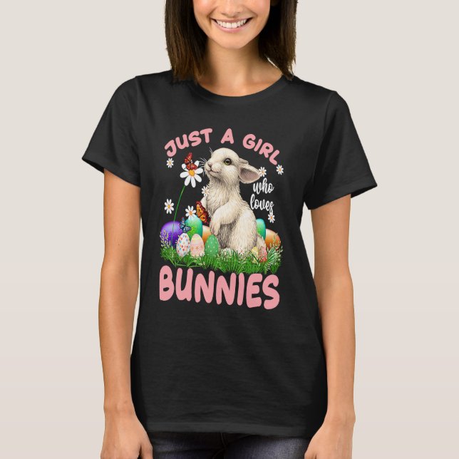 Camiseta Cute Rabbit Girl flowers Butterfly Easter Bunny Ea (Frente)