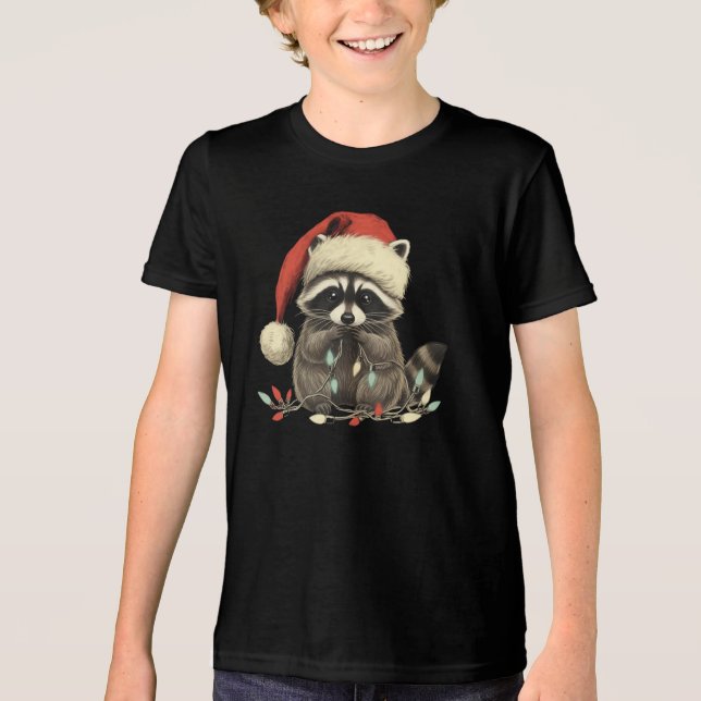 Camiseta cute raccoon Chew Christmas Light Xmas Holiday (Frente)