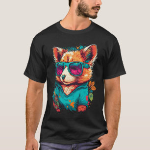 Camiseta Cute Raccoon Colorido com Óculos Solares Desenho A
