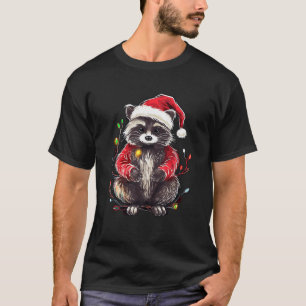 Camiseta Cute Raccoon de Natal Luz Santa Hat Xmas Pajam