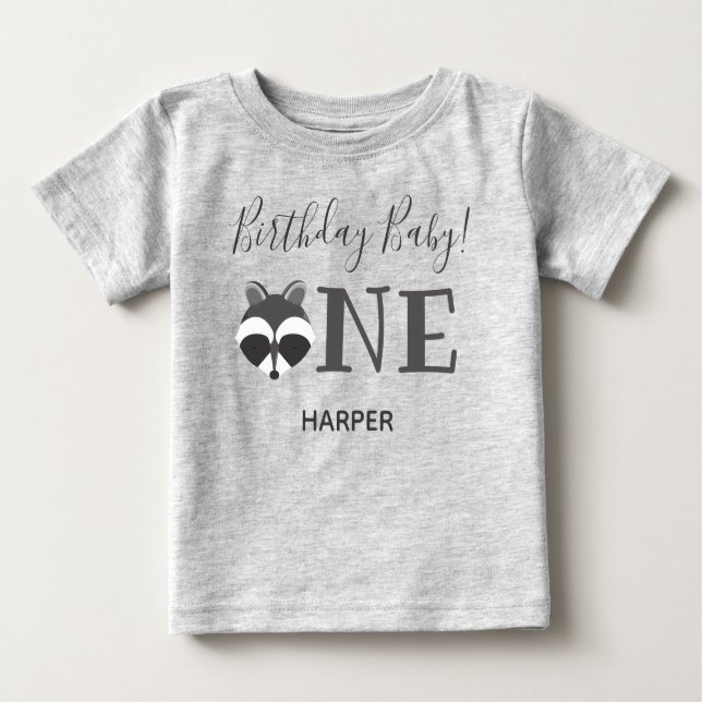 Camiseta Cute Raccoon One Name First Birday (Frente)