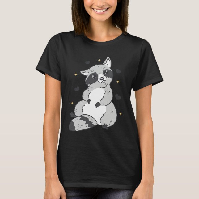 Camiseta Cute Racoon Heart Cool Retro Fun Weird Bizarre (Frente)