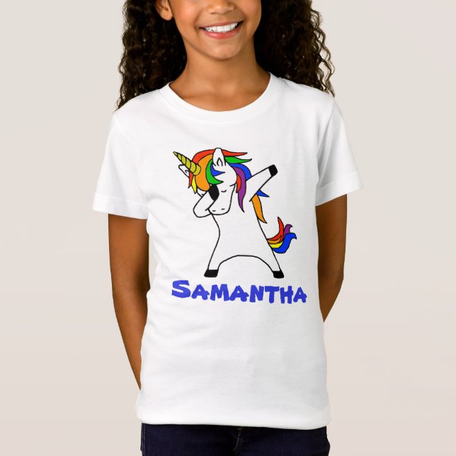 Camiseta Cute Rainbow Dabbing Unicorn Personalizado (Frente)