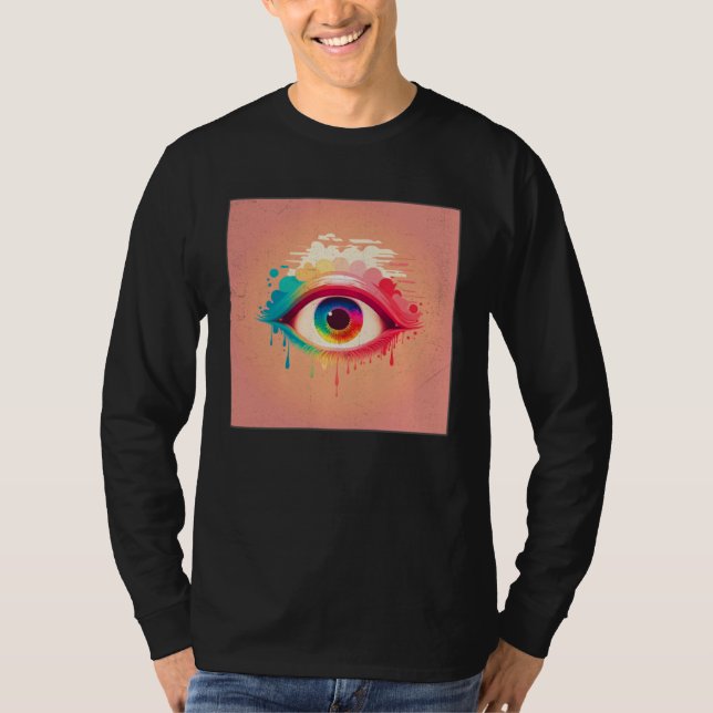 Camiseta Cute Rainbow Eye Illustration Colorful Tears Uniqu (Frente)