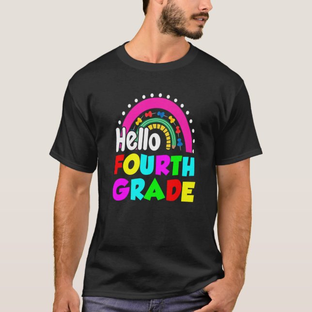 Camiseta Cute Rainbow Hello Fourth Grade  Happy First Day (Frente)