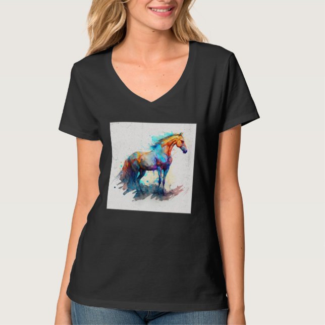 Camiseta Cute Rainbow Horse Paint Splatter Illustration Col (Frente)