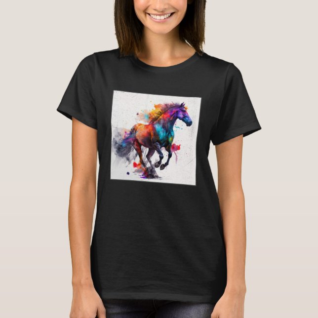 Camiseta Cute Rainbow Horse Paint Splatter Illustration Col (Frente)