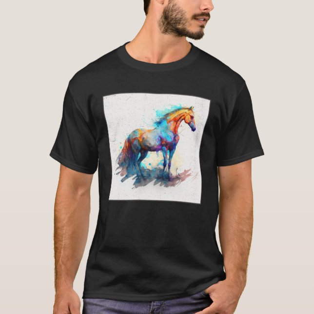 Camiseta Cute Rainbow Horse Paint Splatter Illustration Col (Frente)
