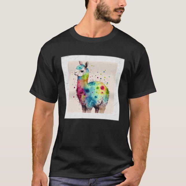 Camiseta Cute Rainbow Llama Paint Splatter Illustration Col (Frente)
