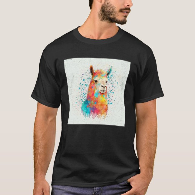 Camiseta Cute Rainbow Llama Paint Splatter Illustration Col (Frente)