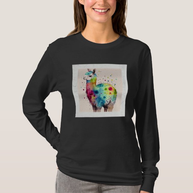 Camiseta Cute Rainbow Llama Paint Splatter Illustration Col (Frente)