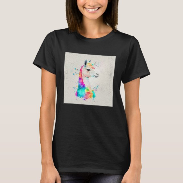 Camiseta Cute Rainbow Llama Paint Splatter Illustration Col (Frente)