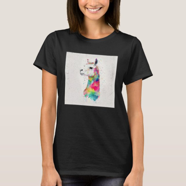 Camiseta Cute Rainbow Llama Paint Splatter Illustration Col (Frente)