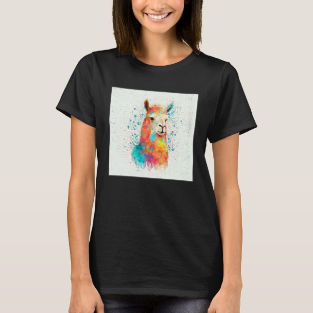 Camiseta Cute Rainbow Llama Paint Splatter Illustration Col (Frente)
