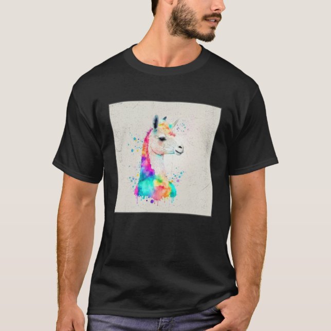Camiseta Cute Rainbow Llama Paint Splatter Illustration Col (Frente)