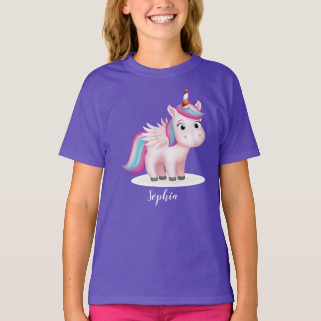 Camiseta Cute Rainbow Magical Unicorn Personalizável (Frente)