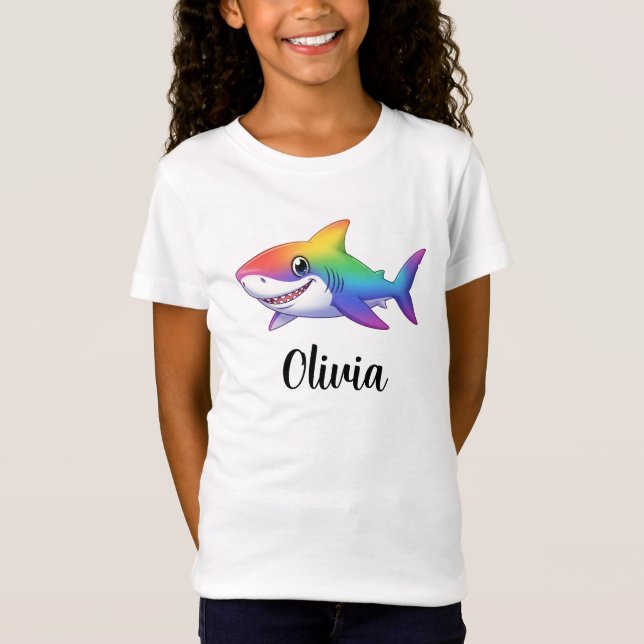 Camiseta Cute Rainbow Shark Cartoon (Frente)
