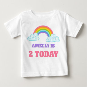 Camiseta Cute Rainbow Toddler Nome e Idade do segundo anive