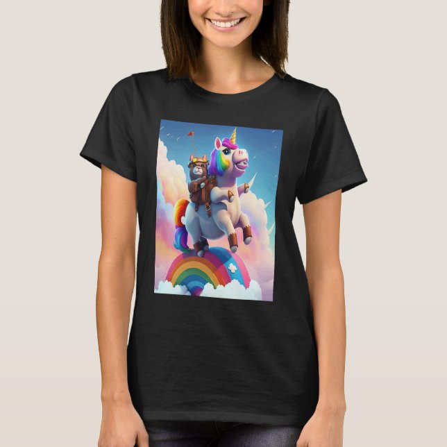 Camiseta Cute Rainbow Unicorn Otter Riding A Unicorn (Frente)