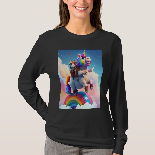 Camiseta Cute Rainbow Unicorn Otter Riding A Unicorn (Frente)