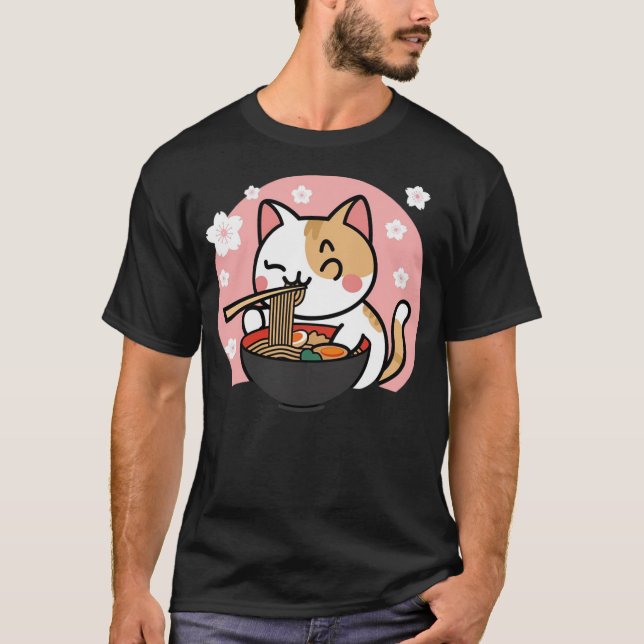 Camiseta Cute Ramen Cat Kawaii Anime Sakura Pink (Frente)