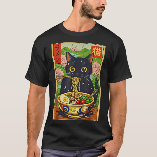 Camiseta Cute Ramen Cat Nature Flowers Noodle Anime  (Frente)