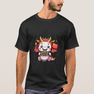 Camiseta Cute Ramen Dragão China Amor Tigela de Macarrão Co