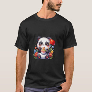 Camiseta Cute Ramen Panda China Amor Tigela de Macarrão Com