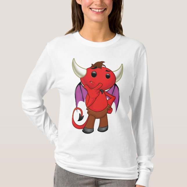Camiseta Cute Red Devil Character Thinking Mischievous (Frente)