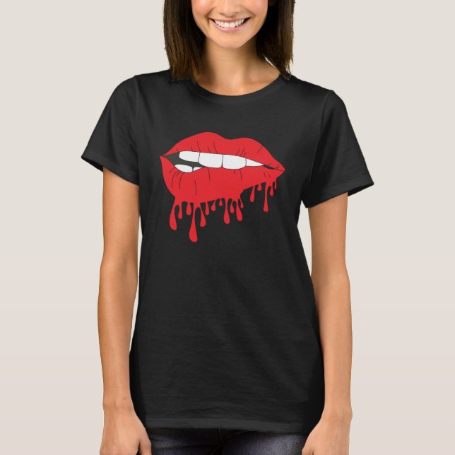 Camiseta Cute Red Lips Bite Biting Hot Desiring Temptation  (Frente)