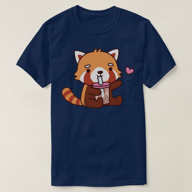 Camiseta Cute Red Panda ama Boba Tea (Frente do Design)