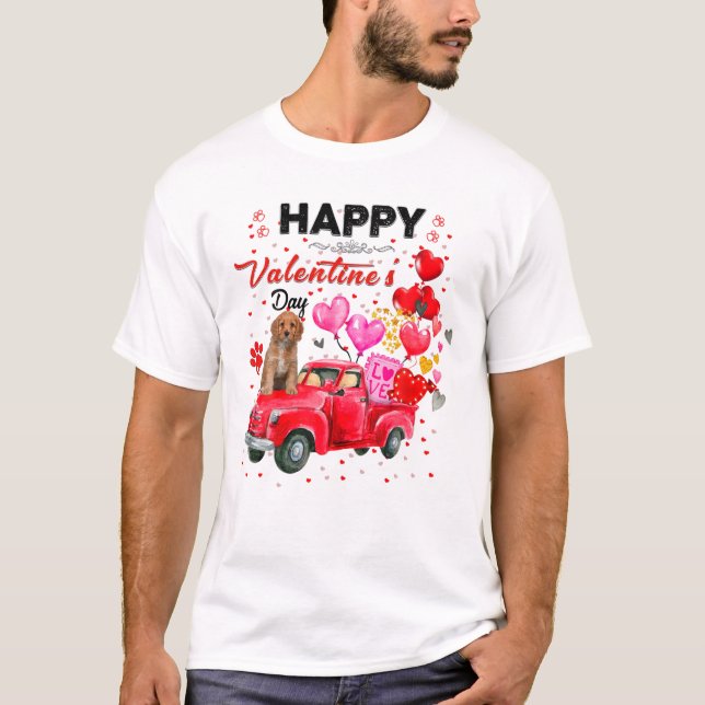 Camiseta Cute Red Truck Cavapoo Valentines Day Costume Boy (Frente)