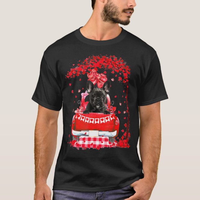 Camiseta Cute Red Truck French Bulldog Valentines Day Costu (Frente)