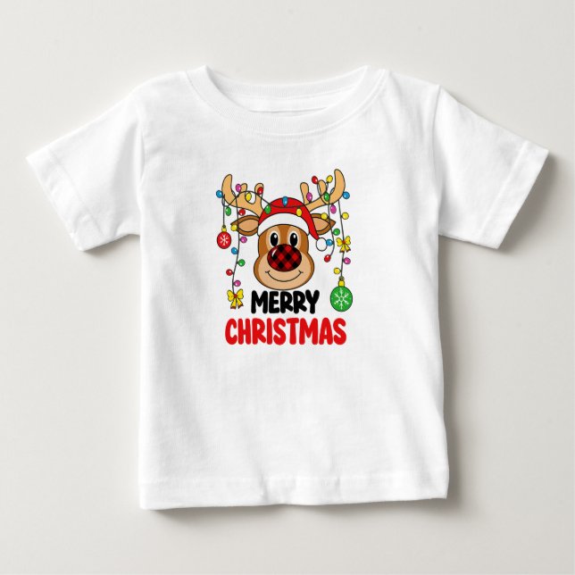 Camiseta Cute Reindeer Merry Christmas Lights (Frente)