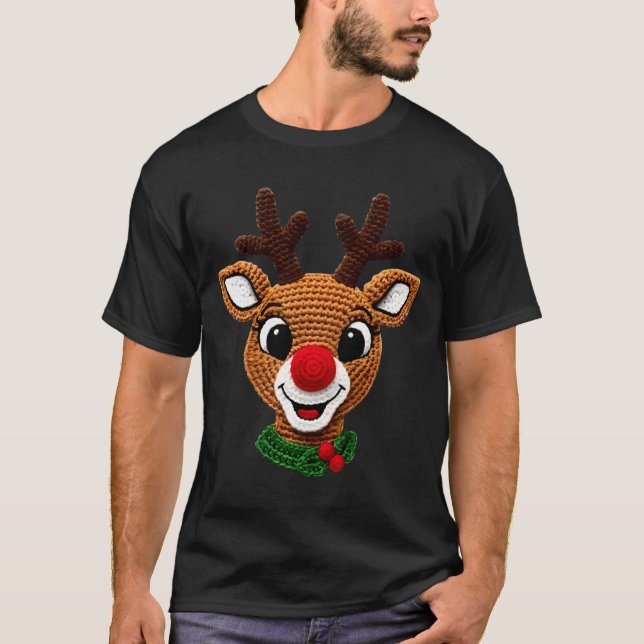 Camiseta Cute Reindeer Rudolph Crochet Xmas Pajamas Holiday (Frente)